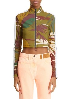 Palm Angels Jungle Love Crop Zip-Up Track Top in Military Green at Nordstrom