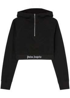 PALM ANGELS logo-strap cotton cropped sweatshirt