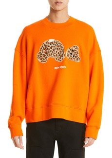 Palm Angels Men's Oversize Leopard Bear Crewneck Sweatshirt in Orange/Brown at Nordstrom
