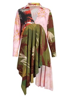 Palm Angels Mixed Print Long Sleeve Asymmetric Hem Dress in Military Pink at Nordstrom