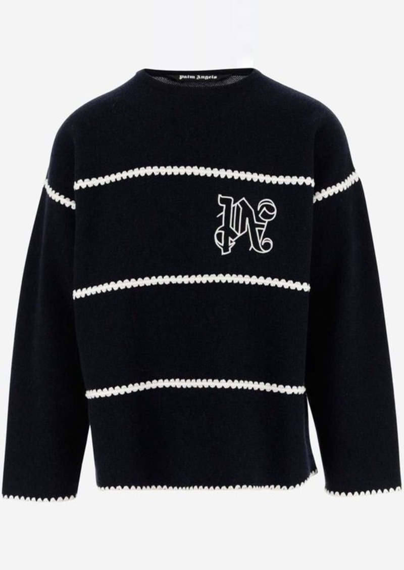 PALM ANGELS MONOGRAMMED STRIPED SWEATER