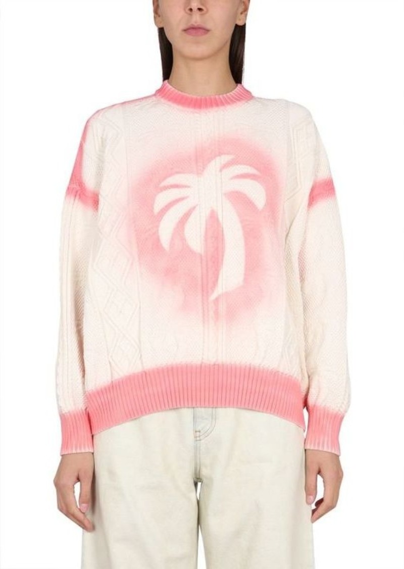 PALM ANGELS PATENT LEATHER EFFECT PALM SWEATER