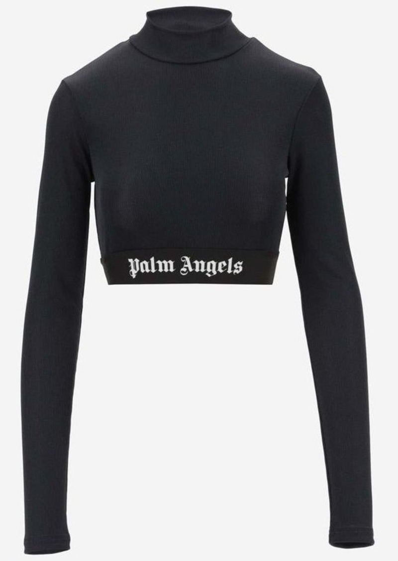 PALM ANGELS STRETCH JERSEY CROP TOP WITH LOGO