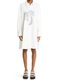 Palm Angels Women's Palm Embroidered Long Sleeve Cotton Shirtdress in White White at Nordstrom
