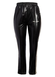 Palm Angels Zip Hem Faux Leather Track Pants in Navy Blue Off White at Nordstrom