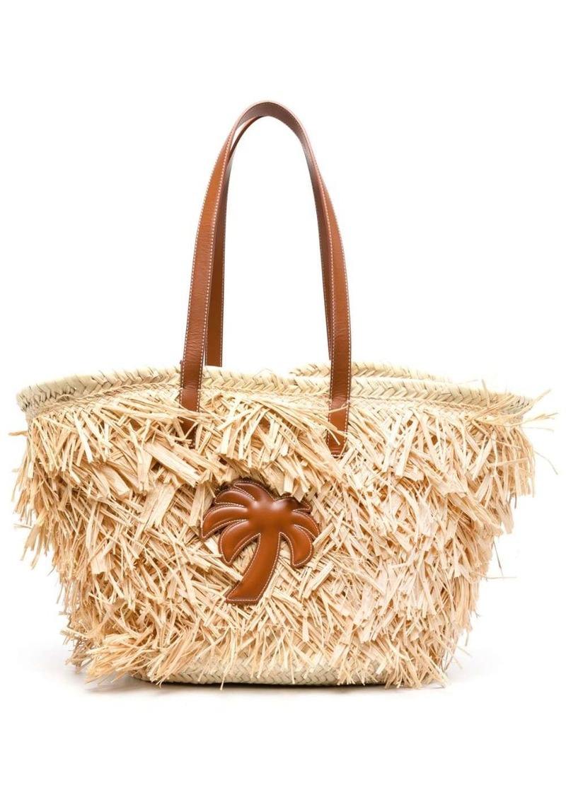 Palm Angels Palm-appliqué raffia tote bag