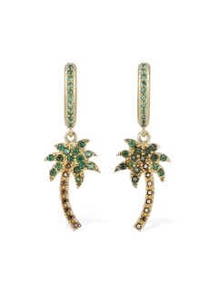 Palm Angels Palm Crystal & Brass Hoop Earrings