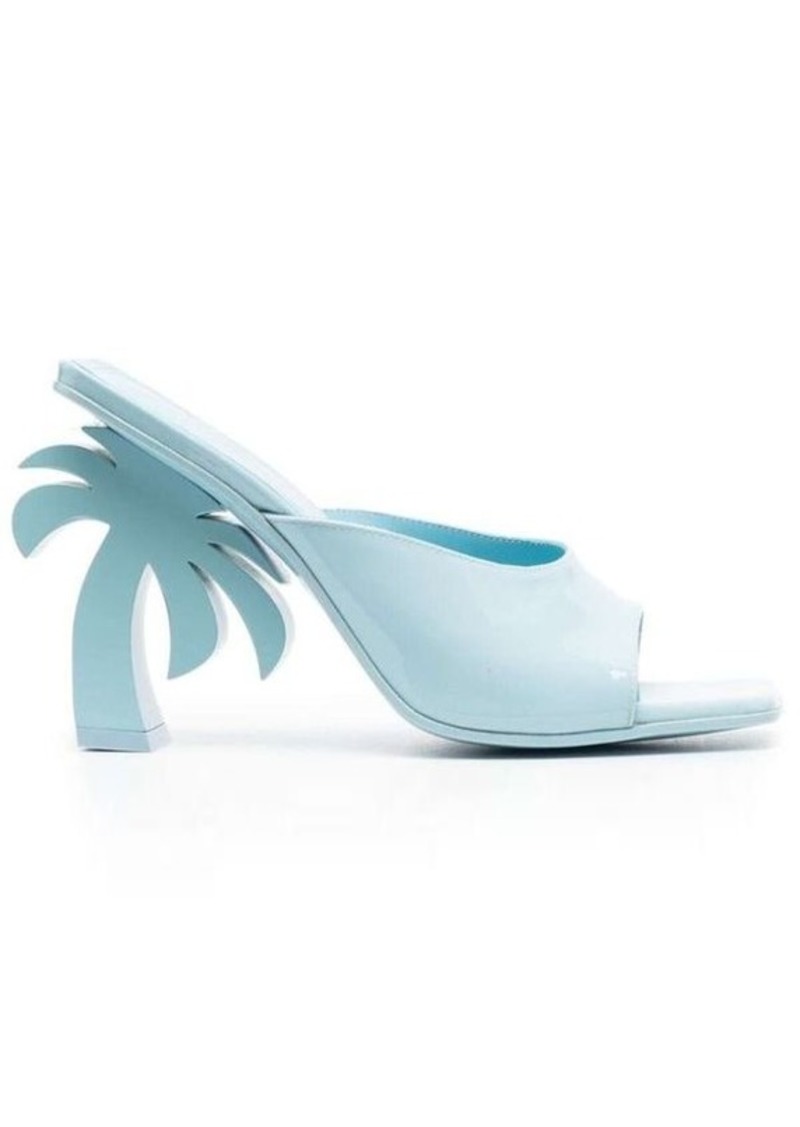Palm Angels 'Palm Tree' Blue Mules with Palm Tree-Shaped Heel in Leather Woman