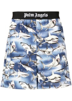 Palm Angels shark-print logo-waist shorts