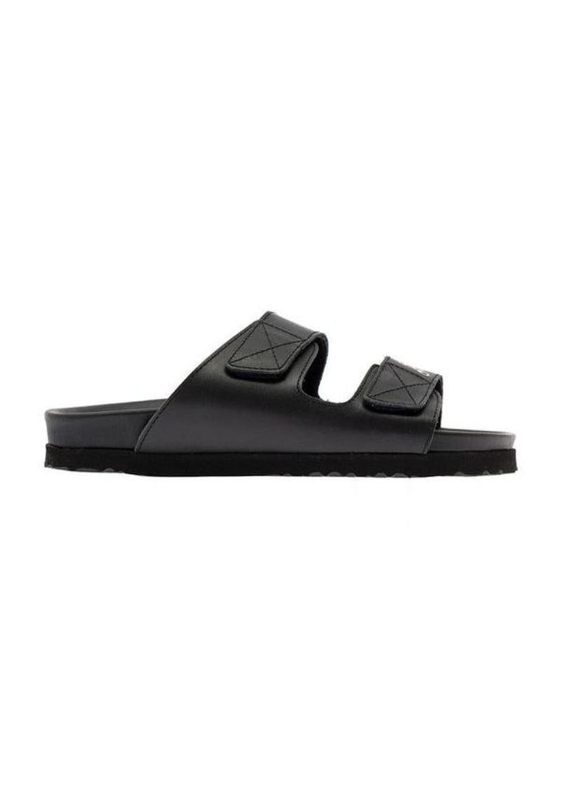 Palm Angels Slides with Logo and Touch Strap in Black Leather Woman