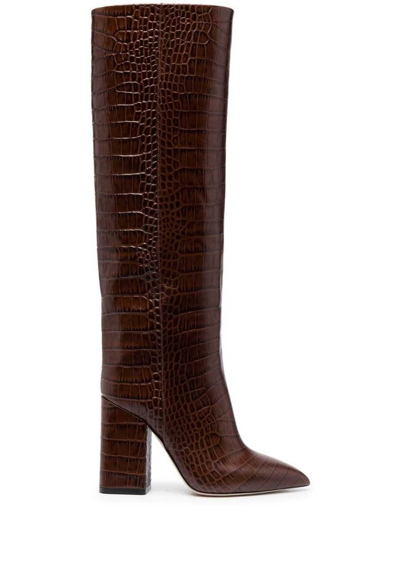 Paris Texas 100mm crocodile-effect leather knee-high boots