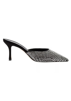 Paris Texas 'Hollywood' Black Pointed Mules with Rhinestone Embellishment in Leather Woman
