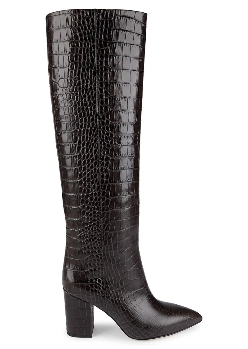 Knee-High Croc-Embossed Leather Boots