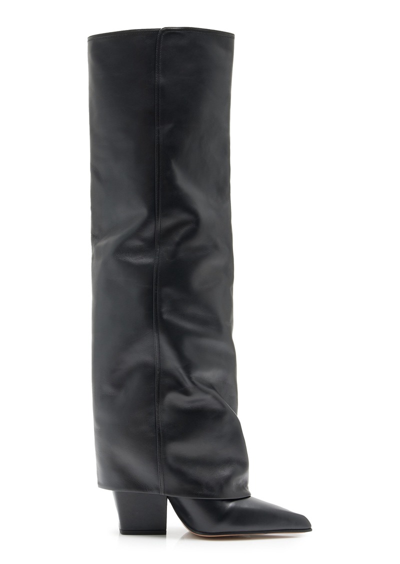 Paris Texas - Jane Fold-Over Leather Knee Boots - Black - IT 38 - Moda Operandi