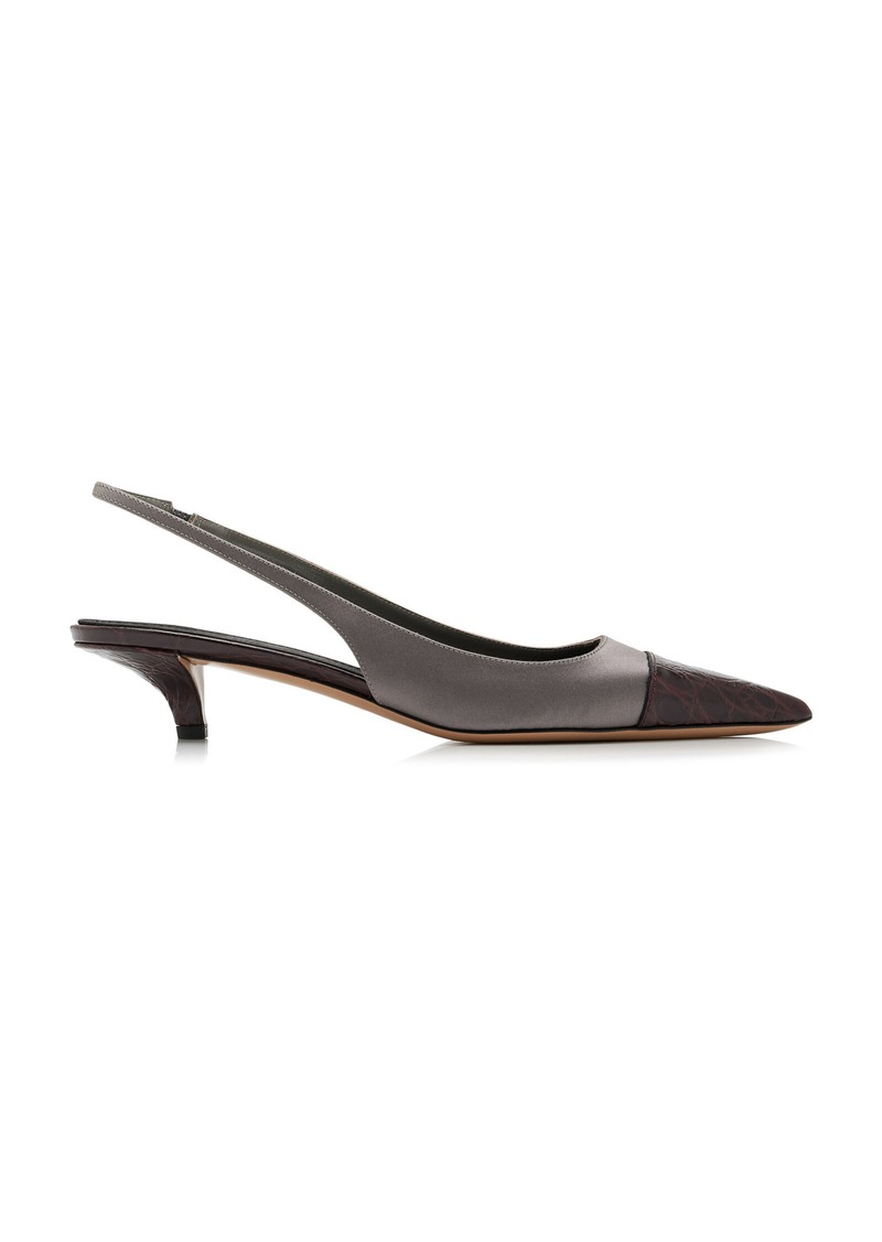 Paris Texas - Mirana Croc-Embossed Satin Slingback Pumps - Grey - IT 39 - Moda Operandi