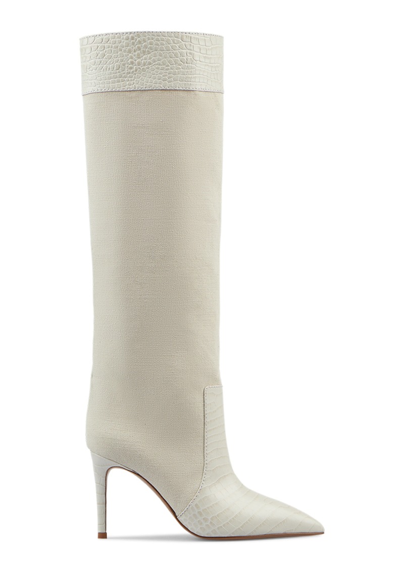 Paris Texas - Stiletto Leather-Trimmed Canvas Knee Boots - White - IT 37 - Moda Operandi