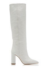 Paris Texas - Women's Croc-Embossed Leather Knee Boots - White/brown - Moda Operandi