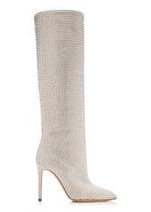 Paris Texas - Women's Holly Crystal-Embellished Suede Knee Boots - Green/white - Moda Operandi