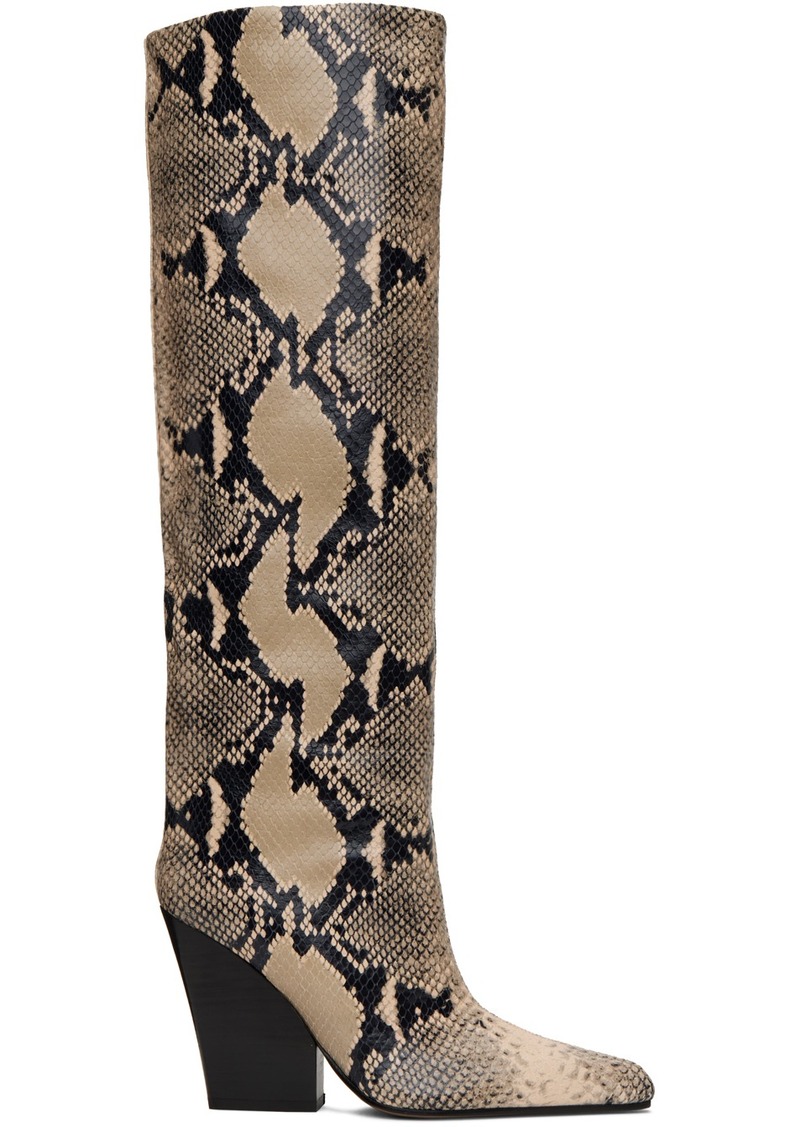 Paris Texas Beige & Black Printed Python Jane Boots