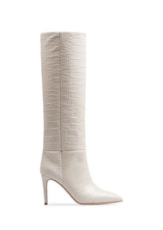 PARIS TEXAS Bone China Leather Stiletto Boots With Crocodile Print