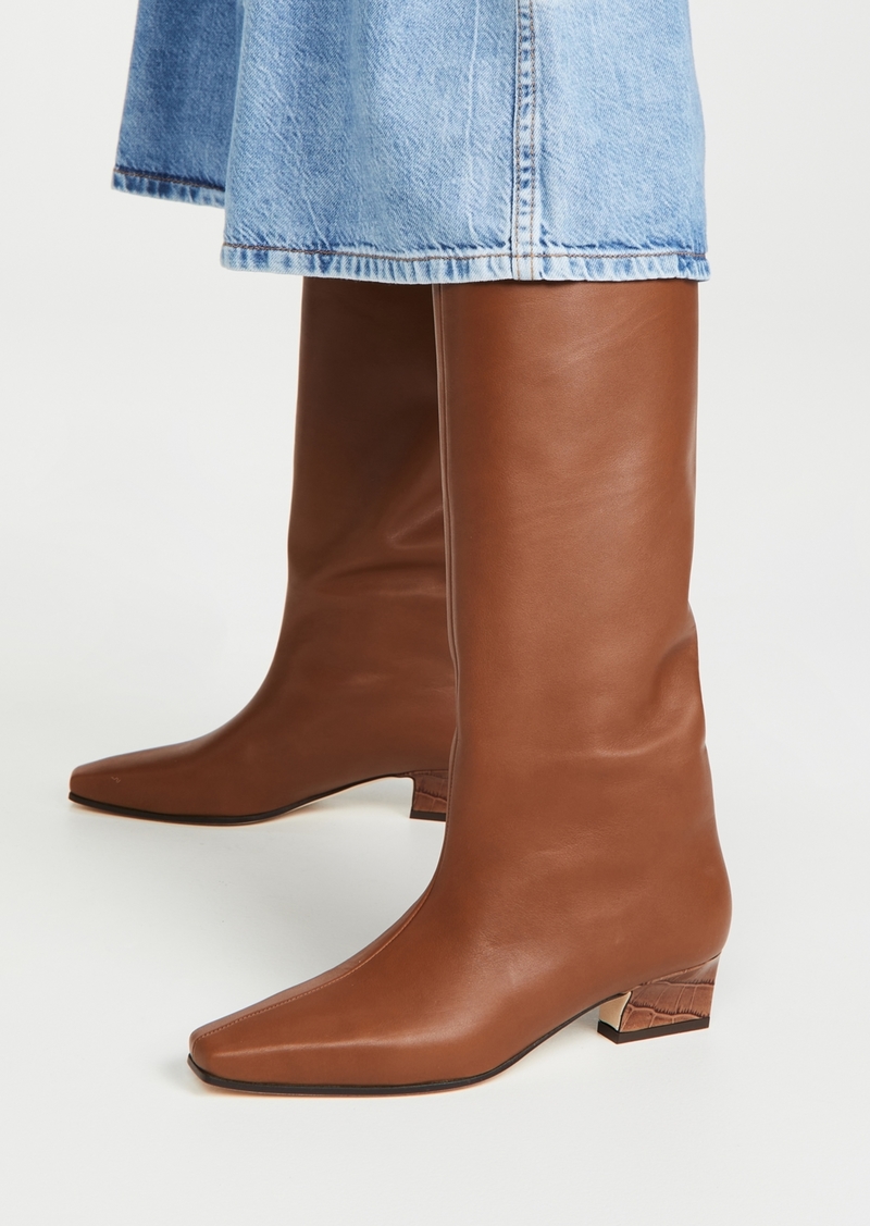 PARIS TEXAS Slouchy Lizard-Embossed Leather Mid-Calf Boots