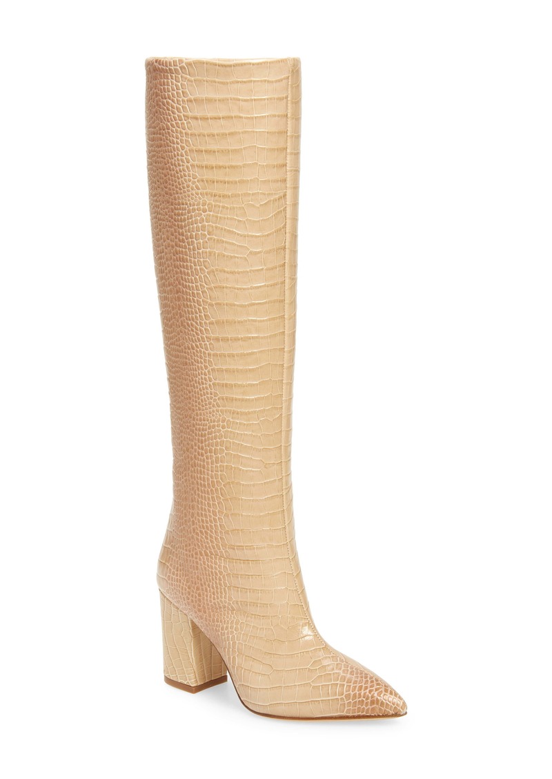 croc embossed knee high boots