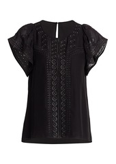 Parker America Embroidered Flounce-Sleeve Top
