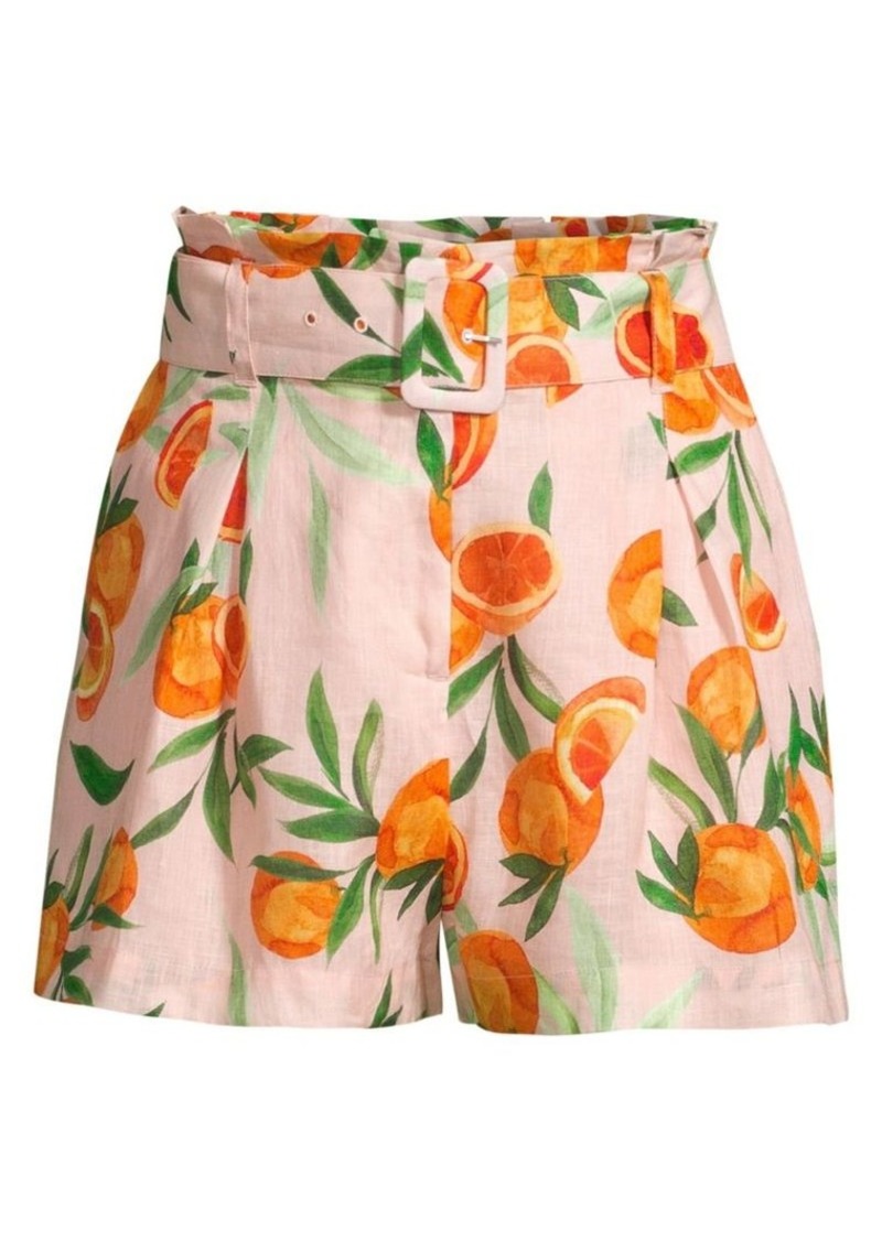 Carlo Orange Print Linen Shorts