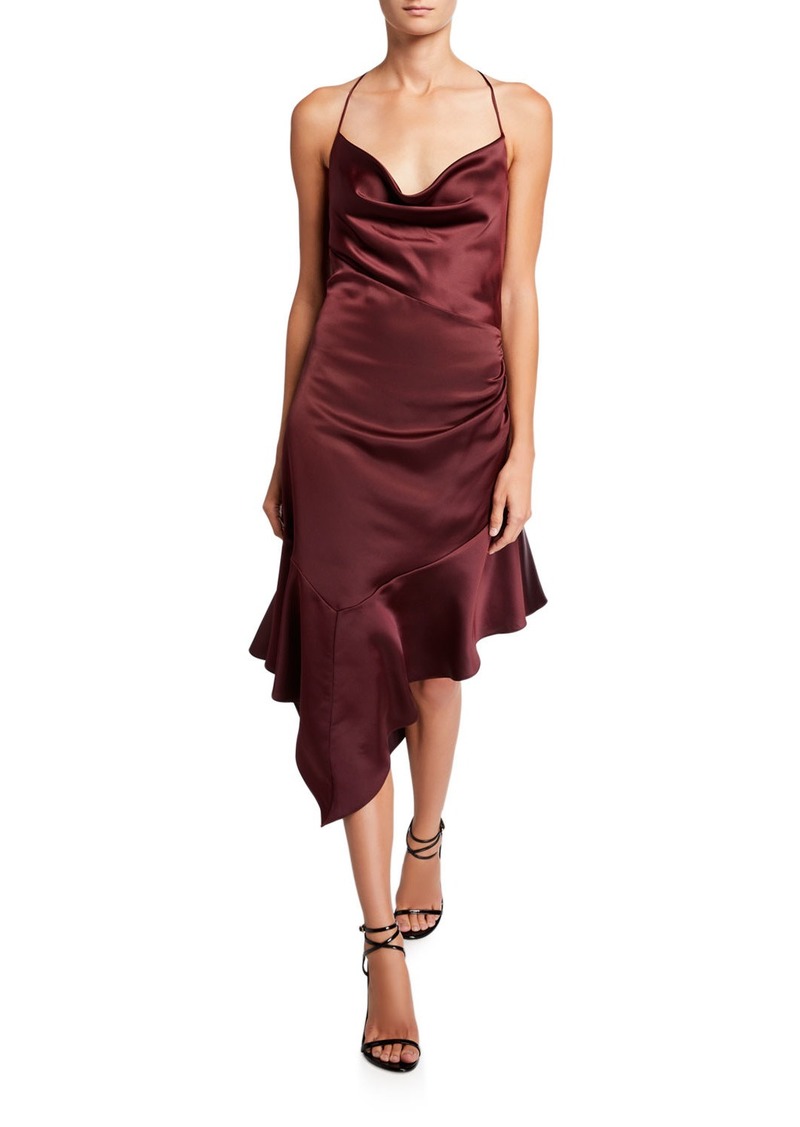 cowl neck silk midi dress