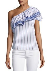 Parker Mary Asymmetric Striped Cotton Top, Blue Pink Multi