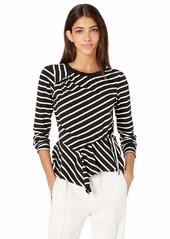 Parker Women's Farris Long Sleeve Ruched Front Top b/W Stripe S