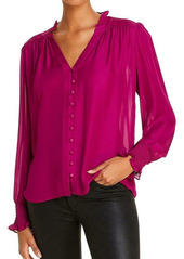 Parker Women's Long Sleeve Blouse with Button Front Details and Smocking at The Cuffs
