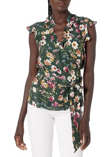 Parker Women's Miranda Cap Sleeve wrap Floral Blouse  S