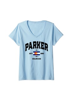 Womens Athletic Parker Colorado CO Throwback Sport Souvenirs V-Neck T-Shirt