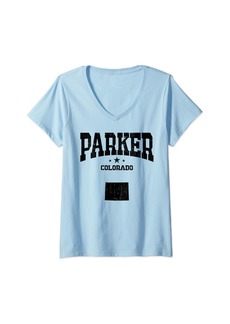Womens Funny Parker Colorado CO Retro Athletic Sport V-Neck T-Shirt