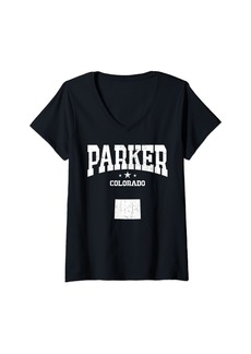 Womens Funny Parker Colorado CO Retro Throwback Sport V-Neck T-Shirt