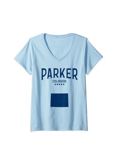 Womens Navy Parker Colorado CO Sport Athletic Souvenir V-Neck T-Shirt