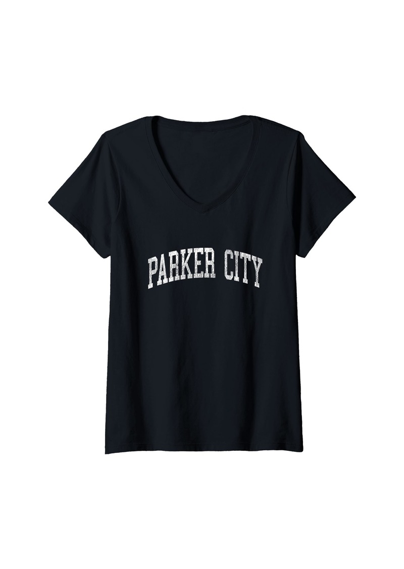 Womens Parker City Indiana IN Vintage Athletic Sports Design V-Neck T-Shirt