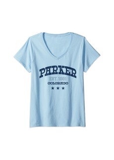 Womens Parker Colorado CO Athletic Souvenirs Sport Tee V-Neck T-Shirt