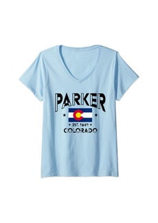 Womens Parker Colorado CO Flag Athletic Souvenir Men Women V-Neck T-Shirt