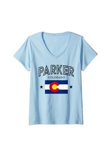Womens Parker Colorado CO Flag Sport Athletic Men Women V-Neck T-Shirt