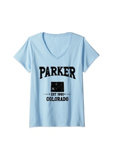 Womens Parker Colorado CO Retro Classic Throwback Sport V-Neck T-Shirt