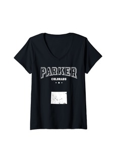 Womens Parker Colorado CO Throwback Athletic Sport V-Neck T-Shirt