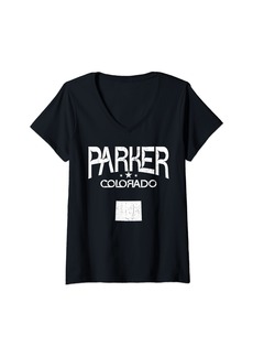 Womens Parker Colorado CO Throwback Classic Souvenir V-Neck T-Shirt