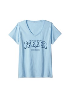 Womens Parker Colorado CO Throwback Navy Women Men V-Neck T-Shirt