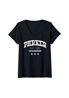 Womens Retro Parker Colorado CO Athletic Souvenir Men Women V-Neck T-Shirt
