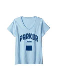 Womens Retro Parker Colorado CO Throwback Sport Vintage V-Neck T-Shirt