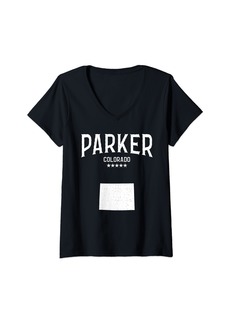 Womens Throwback Parker Colorado CO Classic Athletic V-Neck T-Shirt