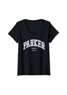Womens Vintage Parker Colorado CO Retro Athletic Throwback V-Neck T-Shirt