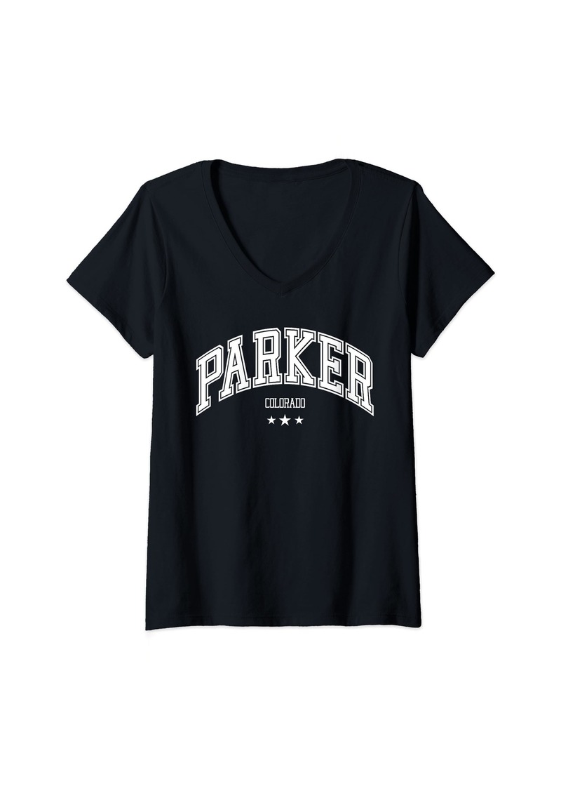 Womens Vintage Parker Colorado CO Retro Athletic Throwback V-Neck T-Shirt